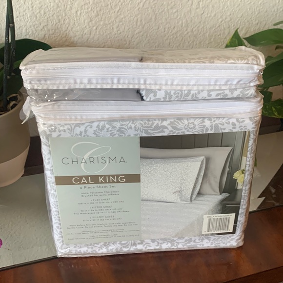 NIB Charisma California King 6 piece Sheet Set Bella Pearl Microfiber - Picture 3 of 5